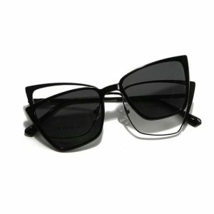 Retro Cat eye Tr+Metal Women Clip on Sunglasses Optical Frame with Gradient Color Clip on Sun glasses
