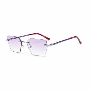 Rectangle Gradient Popular Color  Diamond Cut Nylon Lens High Quality Metal Rimless Sunglasses