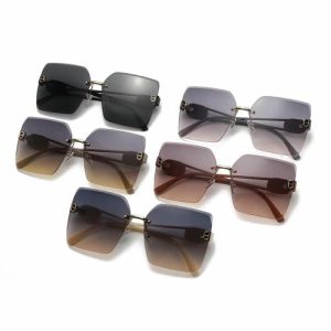 Model Rimless Fashion Sunglasses Women Sunglass Tac Polarized Lenses Gray Clear PC Frame Sunglasses Luxury Sunglass