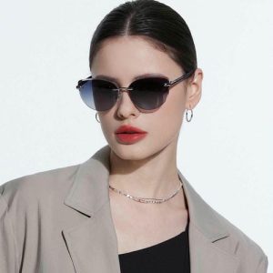 High End Luxury Rimless Cat Eye Sunglasse In Stock Fashion Sunglass Nylon Lenses polarized high quality sunglasses