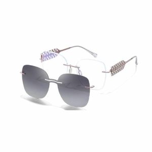 Retro Rimless Metal Temples Trendy Round Shape Clip on Optical Frames Tr90 Magnetic Sunglasses