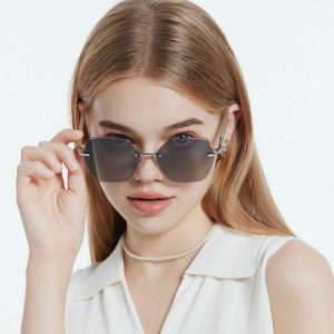 Luxury  Rimless Women Metal Nylon Lenses Polarized Sunglasses  Sunglasses Personality Polarized Metal Sunglasses