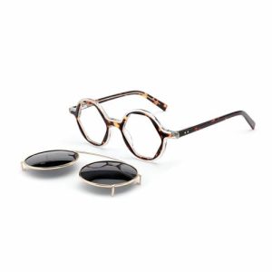 Retro Polygon High End Acetate Clip on Sunglasses Popular for Women Men Round Sunglasses