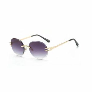 Fashion Round Frameless Eyewear UV400 Rimless Metal Sunglasses