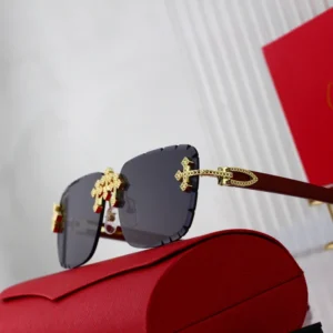 00325 Designer Women Classic Rimless Sunglasses Shiny Zircon Diamonds Sun Glasses Edge Cut Cross Style Luxury Sunglasses