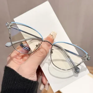 111 038 Logo Custom Luxury Women Diamond Studded Metal Eyeglasses Frames Anti Blue Light Cat Eye Photochromic Glasses
