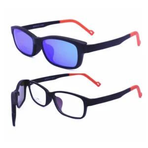 1306 Rectangle Optical Eyeglasses Frames with Magnetic Clip Polarized Sunglasses Lenses for Kids