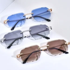 150267T Diamond-Cut Sunglasses Square Women’s Men’s Frameless