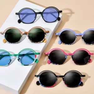 185926T Multi-color Pure Titanium Personalized Sunglasses Men’s and Women’s Hollowed-out Oval-shaped Fashionable