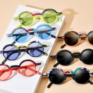 19398T Color-Block Hand-Made Acetate Round Sunglasses Men’s and Women’s Polarized Driving Glasses