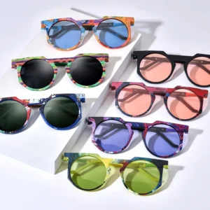 19399T New Color Block Huayi Hand Made Acetate Round Sunglasses Fashionable Polarized for Men and Women Driving Glasses
