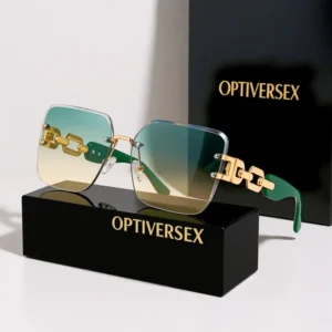 1pc of Luxurious Square Fashionable Women’S Glasses Super Large Gradient Lenses Golden Metal Chain Ear Frame Multiple Colors