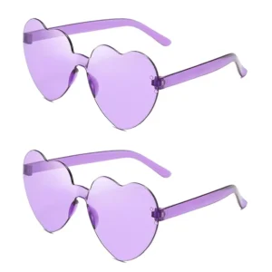2 Pack Heart Shape UV400 Sunglasses Colorful Rimless Transparent Candy Color Eyewear for Women Party Favor