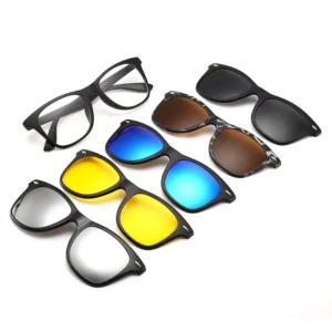 2208A 5Pcs Clip on Sunglasses Polarized Magnetic Lens Plastic Frame Night Driving Glasses