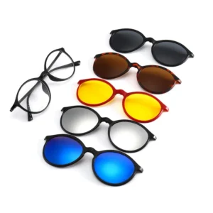 2223A Polarized Magnetic Lens Plastic Frame Night Driving Glasses 5 in 1 Clip on Sunglasses