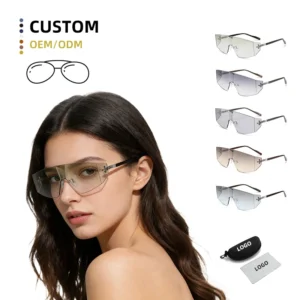 2362 New Fashion Trendy Oversize One Piece Lens Metal Square Frame Women Men Eyewear Sunglasses