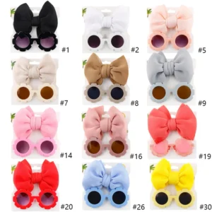 2Pcs/Pack Vintage Kids Summer Bows Top Knot Headband Baby Sunglasses Children’s Sun Protection Glasses Baby Accessories Soft