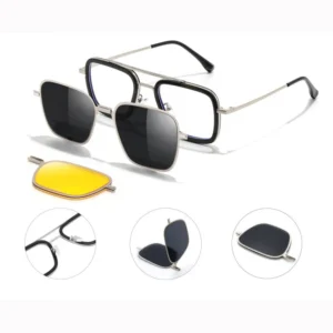 3 in 1 Polarized Magnet Clip on Sunglasses for Men Women TAC 1.1mm Folding Clips Metal Optical Eyeglasses Frames with clips