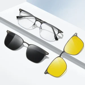 3 in 1 Polarized Magnetic Metal Clip on Sunglasses for Women Men Night Driving Glasses