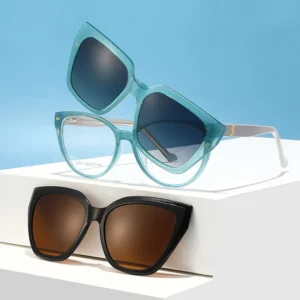 3 in 1 TAC Polarized Magnetic Clip-on Sunglasses Driving Cycling Square Eyeglasses Frame for Myopia