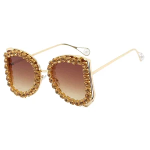 4212 Women’s Oversized Sunglasses Gold Frame Glasses with UV400 Lenses and Custom Logo Rhinestone