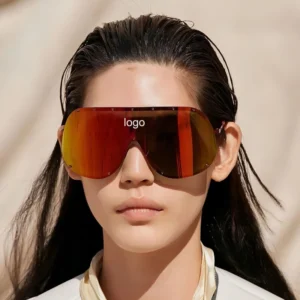 68238 Trendy Vintage Personality Custom Shades Oversize Metal Frame One piece Lens Sunglasses Women