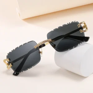 7014 New Diamond Trimmed Flower Knife Sunglasses UV400 Protection Rimless Frame Unisex Cross border Exclusive