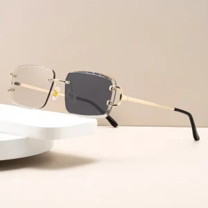 7039 Fashion Square Metal Men Women Sunglasses PC Frameless UV400 Photochromic Universal Sun Glasses Customizable