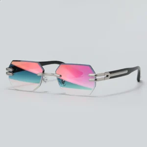 8005 New Trendy High Quality UV400 Mirror Shades Designer Custom Logo Square Rimless Metal Frame Sun Glasses Women Men