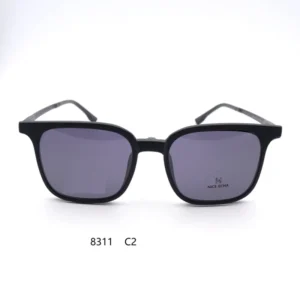 8311 Men’s and Women’s Sunglasses 2 in 1 Magnetic Plastic Steel Case Foldable With Zipper Bag Convenient Spectacle Frame