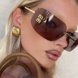 8849 New Arrivals Newest Luxury Curved Lens Rimless Square Y2K Sunglasses for Women