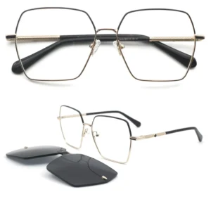 9248 Women’s Magnetic Eyeglass Frame Metal Full Rim Optical Glasses with Detachable Clip-On Sunglasses 58mm