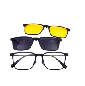 96806 Unisex 3 1 Magnetic Clip Polarized Sunglasses Plastic Steel Titanium Square Lightweight Full-Rim Frames