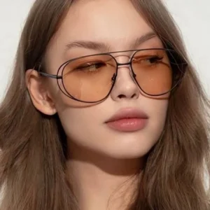 ADE WU KDD103 Double Bridge Aviation Metal Shades Flat Top Hollow Eyewear Frames Champagne Lens Fashion Sunglasses
