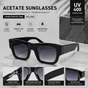 Acetate Fiber Outdoor Sunshade UV400 Black Frame Sunglasses High-definition Men’s Driving Sunglasses