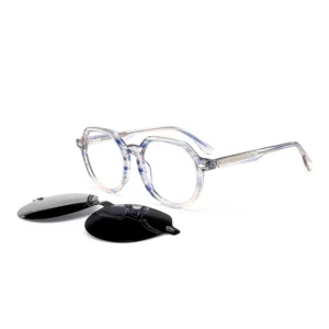Acetate Round Stock Frame Sunglasses with Polarized Magnetic Clip Light Weight Night Vision