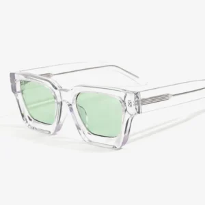 Acetate Sun Glasses Colorful Fashionable Sunglasses Retro Square Transparent Thick Frame Light Green Lens Gafas De Sol