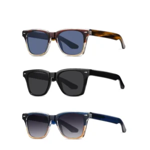 Acetate Transparent Rectangle Square Metal Trim Decoration Sunglasses Polarized Wood Grain Sunglasses for Men Women