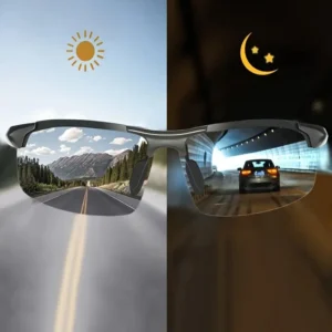 Aluminum Rimless Photochromic Sunglasses Men Polarized Day Night Driving Glasses Chameleon Anti Glare Glasses