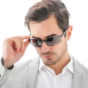 Aluminum-magnesium Mens Half-frame UV400 Polarized Outdoor Sports Sunglasses Driving Cycling Shades