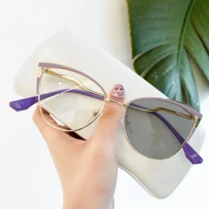 Anti Reflection Metal Curved Leg Cat Eye Anti Blue Light Blocking Photo Grey Photochromic Glasses Optical Eyeglasses Frames