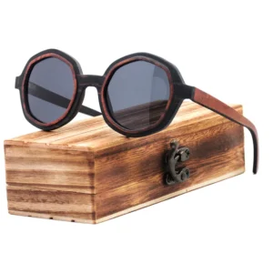 Anti UV400 Retro Beige Burlwood Sun Glasses Polarized Irregular Round Two Tone Wood Sunglasses Men Women