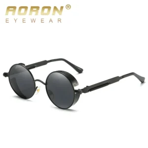 Aoron Custom Logo Round Retro Gothic Vintage Men Steampunk Sunglasses Punk Polarized A372
