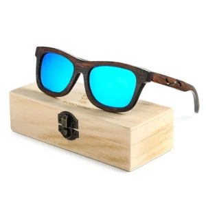 BOBO BIRD Vintage Blue Frame Sunglasses Anti Radiation High quality Wood with Glass Lenses