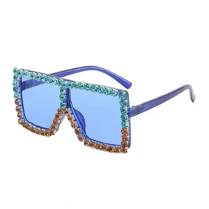 BOOM Trendy Kids Sunglasses Glitter Big Oversized Square Bling Diamond Rhinestones for Boys and Girls