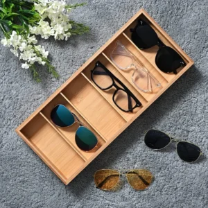 Bamboo Eyewear Storage Box with 6 Slots Multi Sunglasses Organizer Display Case Collection Wardrobe Organization Wood Material