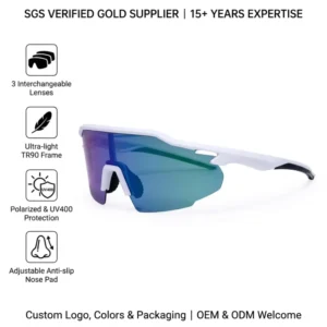 Baseball Sports Sunglasses 3 Interchangeable Polarized Lenses