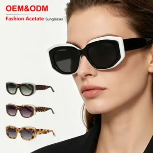 Bicolor Acetate Thick Geometric Rectangle Frame UV400 Gradient Tortoise Multi Color Unisex Retro Women Fashion Sunglasses