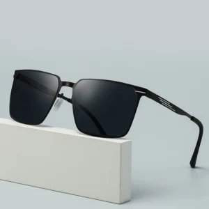 Black Elastic Metal Rectangle Frame TAC Polarized Lenses Sunglasses for Men Driving Fishing