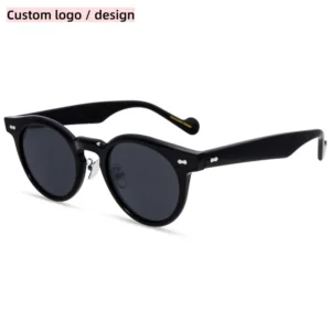 Black Round Frame Acetate Sunglasses
